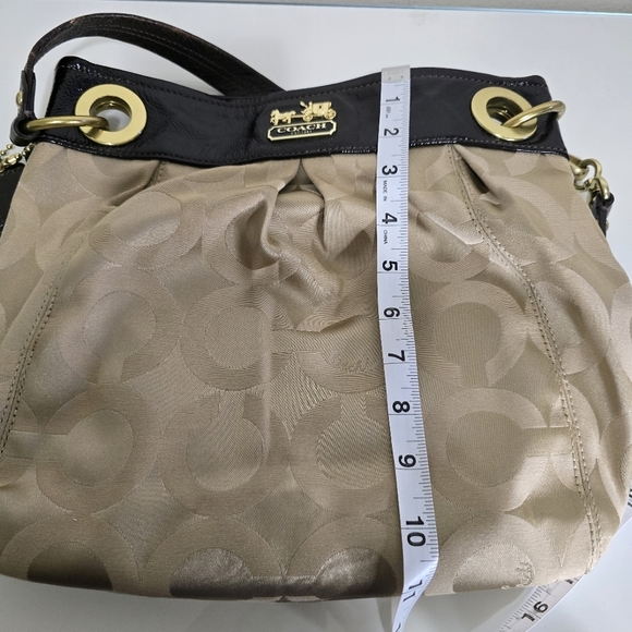 COACH Brown Tan Printed Canvas Patent Leather Top Handle Shoulder Tote Bag - Picture 16 of 16